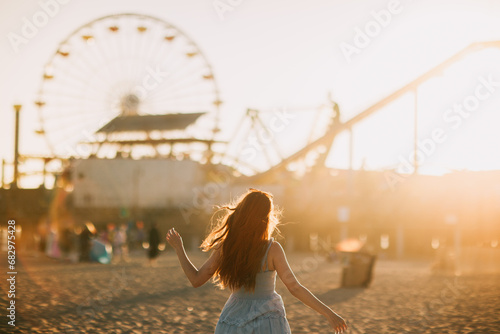 Sunset bliss at Santa Monica Pier with Ferris wheel photo