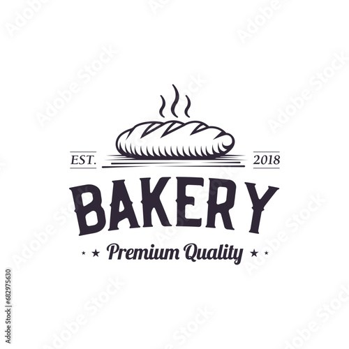 Bakery , classic badge logo design, bread emblem vintage symbol. food industry hand drawing mark art, Black color.