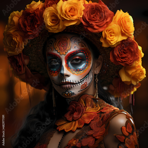 Photo de femme maquillée le jour de la fête des morts au Mexique photo