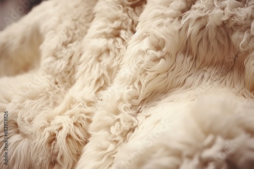 A detailed close up of the soft and fluffy fur of a sheep on a couch. This image can be used to depict comfort, coziness, or animal-related themes.