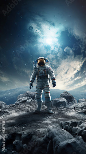 astronaut in front of a planet standing in a surface. Generative Ai