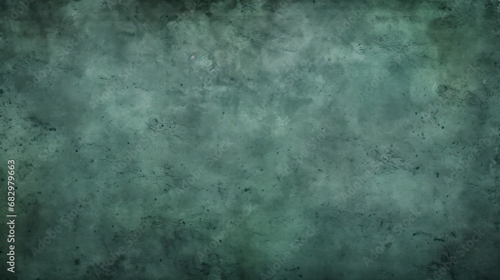 Abstract background of shabby concrete wall texture with dark green color and weathered pieces.