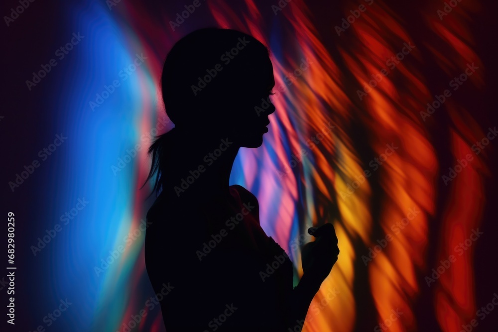 A silhouette of a woman holding a cell phone. Perfect for technology-related projects and communication themes.