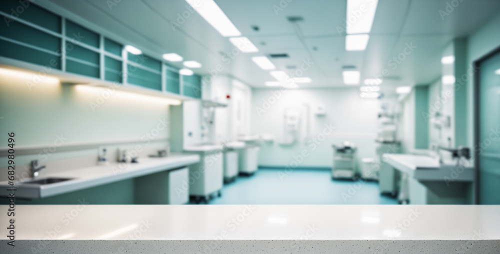 Obraz premium Empty lab workspace with modern equipment and lighting; ideal for research-based projects.