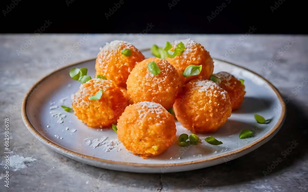 Capture the essence of Arancini in a mouthwatering food photography shot Generative AI