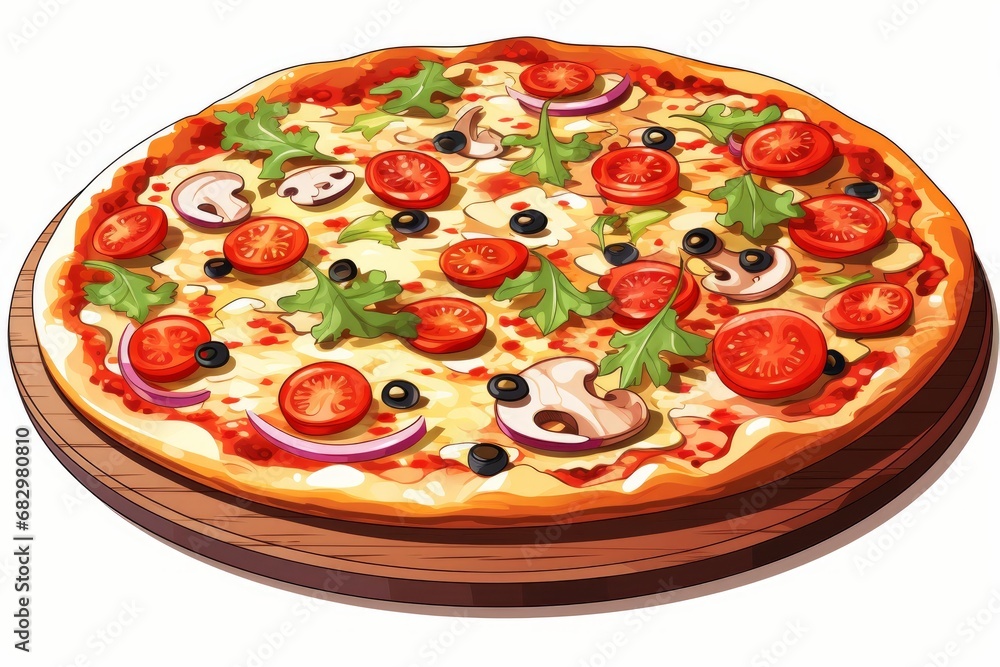 Italian pizza on white background. Cartoon style Italian pizza on white background. Cartoon style