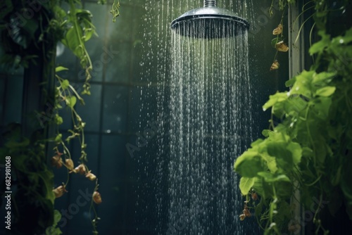 A close-up view of a shower head with water running down it. Perfect for illustrating concepts related to hygiene  bathing  and relaxation.