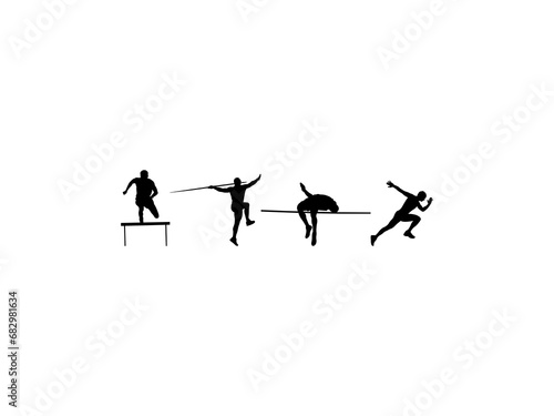Set of Track and Field Silhouette in various poses isolated on white background