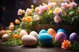 easter eggs and flowers. ai generative