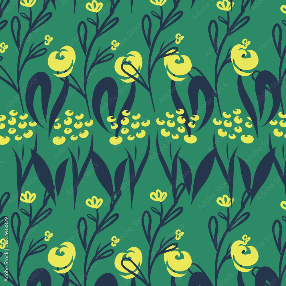 Blue and yellow roses in a bright pattern. Pattern for printing and printing.
