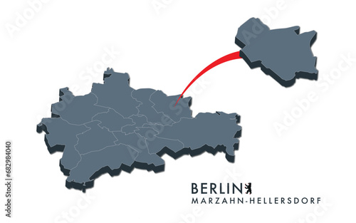 3D Karte Berlin Bezirk Marzahn-Hellersdorf Deutschland