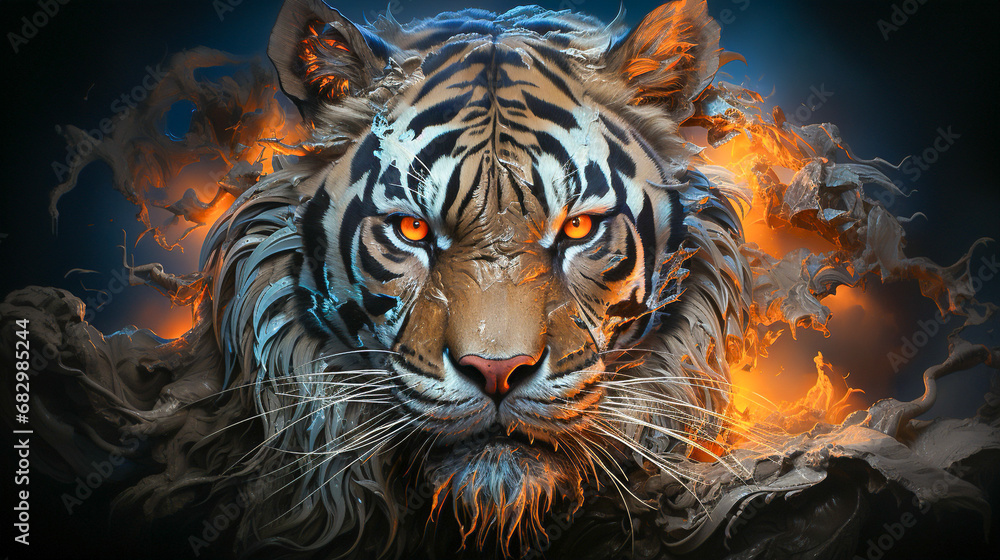 Fototapeta premium Abstract neon art for a tiger