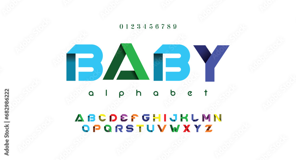 Baby Round modern alphabet. Dropped stunning font, type for futuristic logo, headline, creative lettering and maxi typography. Minimal style letters with yellow spot. Vector typographic design - obrazy, fototapety, plakaty 