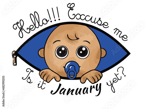 T-Shirt and Sweatshirt Mock-up "Excuse me!!! is it already January?", for pregnant woman expecting a boy.