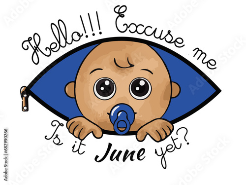 T-Shirt and Sweatshirt Mock-up "Excuse me!!! is it already June?", for pregnant woman expecting a boy.
