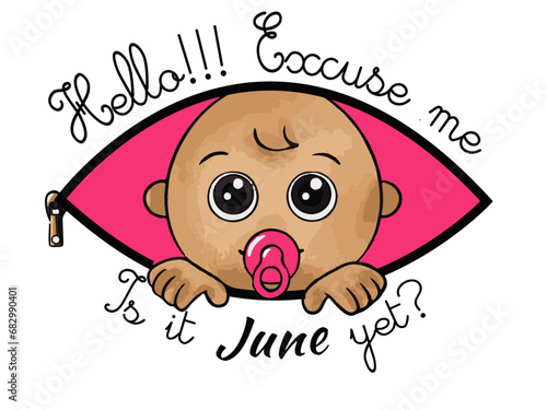 T-Shirt and Sweatshirt Mock-up "Excuse me!!! is it already June?", for pregnant woman expecting a girl.