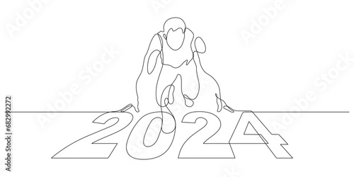 new year 2024 start up and begin, goals and plans for new year in continuous line drawing
