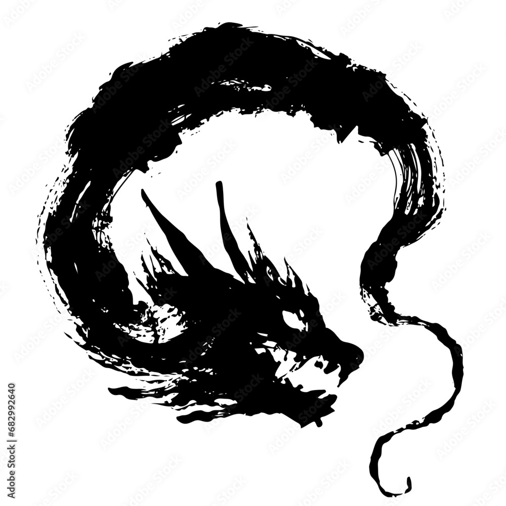 Obraz premium 龍・ドラゴンの墨絵風イラスト素材 ベクター