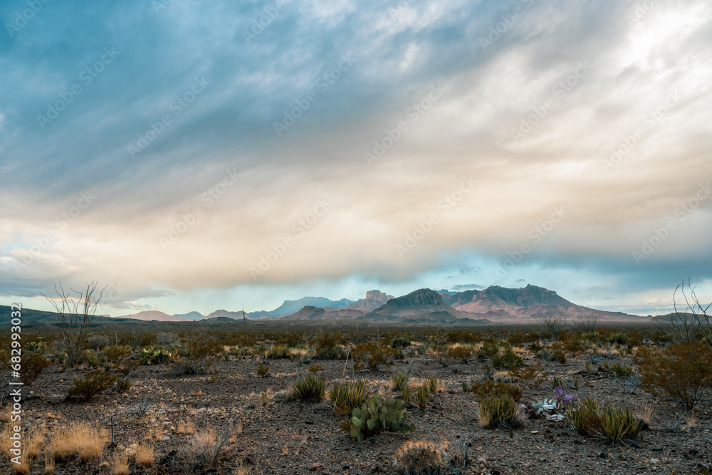 Rain Clouds Begin to Break Up Over The Chisos Mountains In Big Bend
