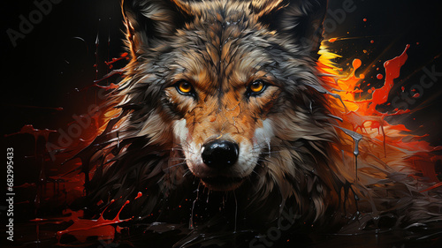 Wolf muzzle on a dark background