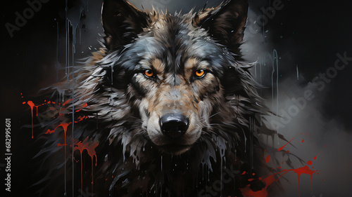 Wolf muzzle on a dark background