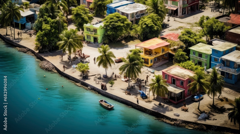 Carribean seaside town, bird's eye view