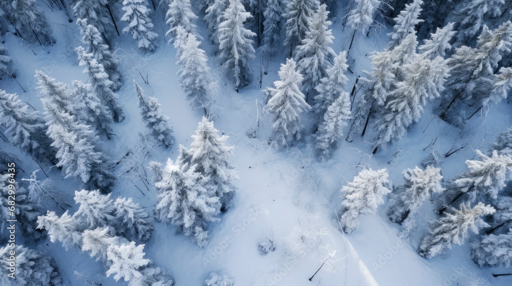 Snow forest, bird's eye view Snow forest, bird's eye view