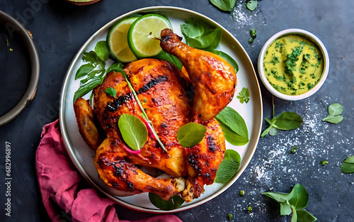 Capture the essence of Tandoori Chicken in a  mouthwatering food photography shot Generative AI photo