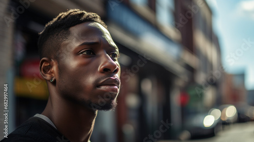 Street portrait of serious African American man. 