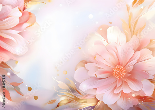 Abstract Tan color flower and botanical leaves background. VIP Invitation and celebration card.