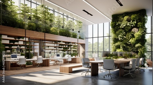 Contemporary Office Interior with Natural Light and Greenery