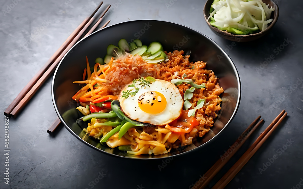 Capture the essence of Bibimbap in a mouthwatering food photography shot Generative AI Capture the essence of Bibimbap in a mouthwatering food photography shot Generative AI