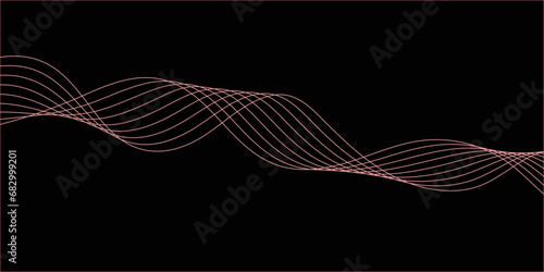 Abstract Black background with a glowing abstract waves. Abstract wave element for design. Digital frequency track equalizer, Futuristic background design. Long exposure, Light painting photography.