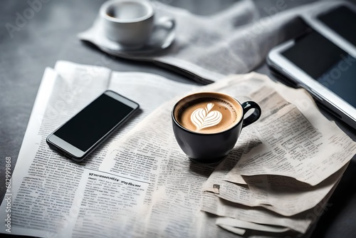 cup of coffee and newspaper photo