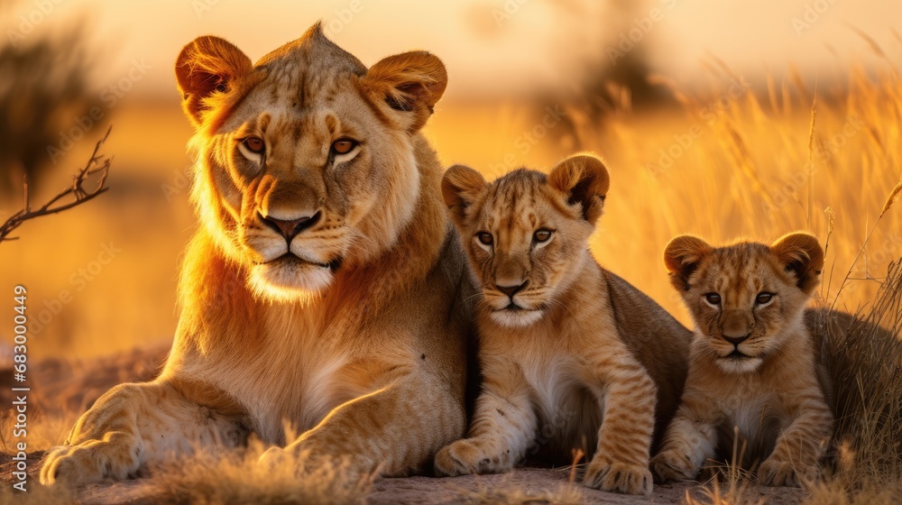 A pride of lions on the African savannah