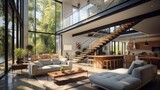 Interior of modern living room with living room. Interior design of modern two story living room.