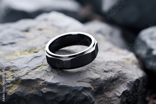 a simple minimalistic black metal ring designed for men photo