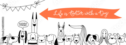 Dogs breed border set line art - Life is Better with a Dog Design
