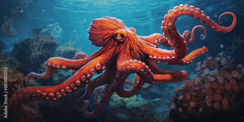 Huge octopus underwater at the sea  nature and wildlife concept