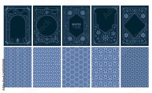 Luxury christmas invitation card art deco design vector. Christmas Seamless Textures blue background. Design illustration for cover, greeting card, print, poster, wallpaper