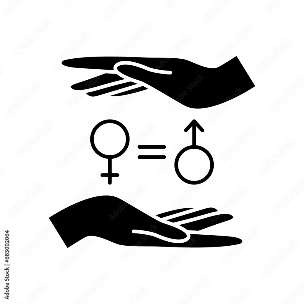 Gender Equality icon. The hand is protecting the male symbol which is ...