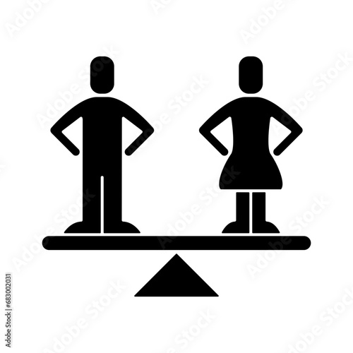 Men and women stand on scales with equal weights showing a symbol of gender equality