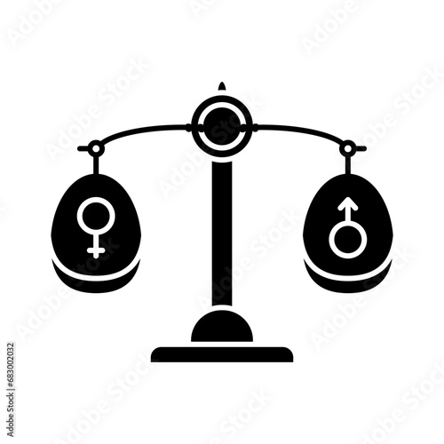 Gender Equality icon. The male symbol and the female symbol are balanced when weighed on a balance
