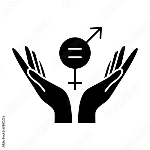 Gender Equality icon. Hand-presenting symbol of gender equality