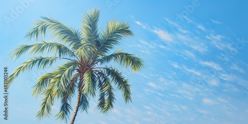 Beach palm tree over the blue sky, nature concept