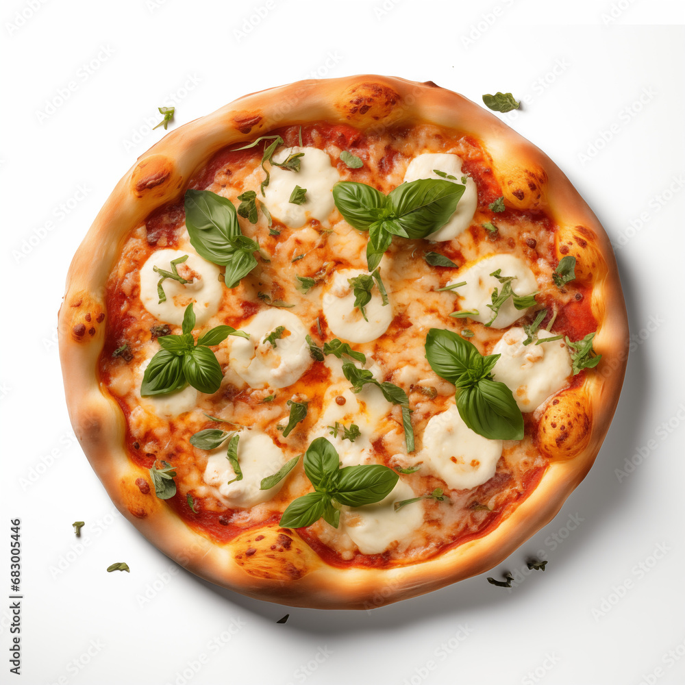 Top view of pizza isolated on white background. Photo for restaurant menu, advertising, delivery, banner Top view of pizza isolated on white background. Photo for restaurant menu, advertising, delivery, banner