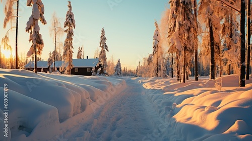 A winter morning in a remote wilderness area ,Winter Landscape,Panaromic Image