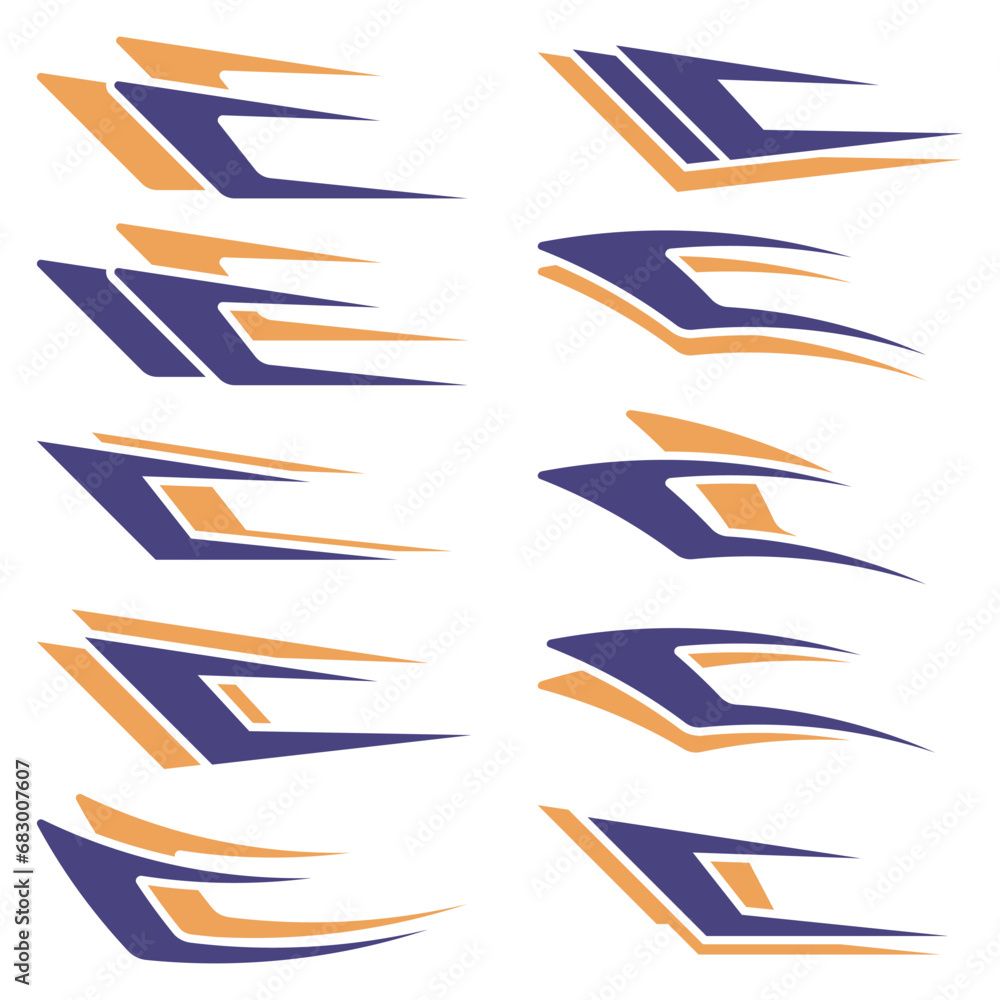 Fototapeta premium Collection of racing style abstract striped car wrap decal