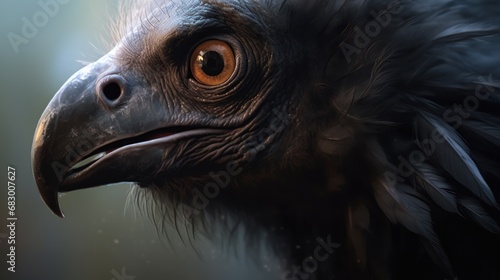  a close up of a bird's head with a lot of feathers on it's head and eyes.