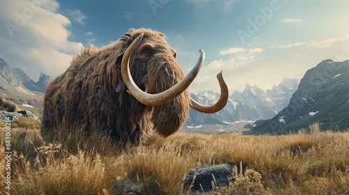 Huge mammoth in the wild nature, wildlife concept photo